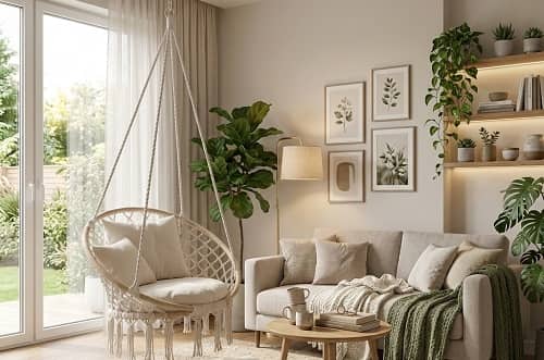 Creating Relaxation Corners with Swing Chair and Sofa Placement